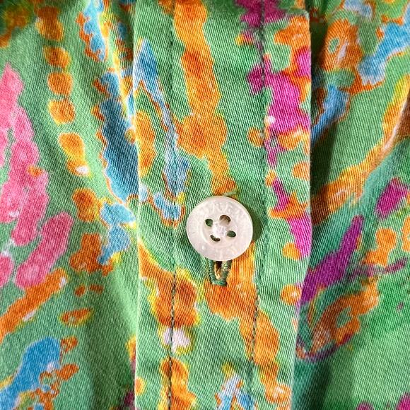 Lauren Ralph Lauren Button Down Shirt Boho Paisley Green Cotton 1X - Picture 7 of 11